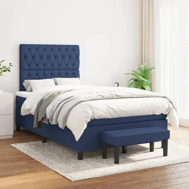vidaXL Boxspring met matras stof blauw 120x200 cm