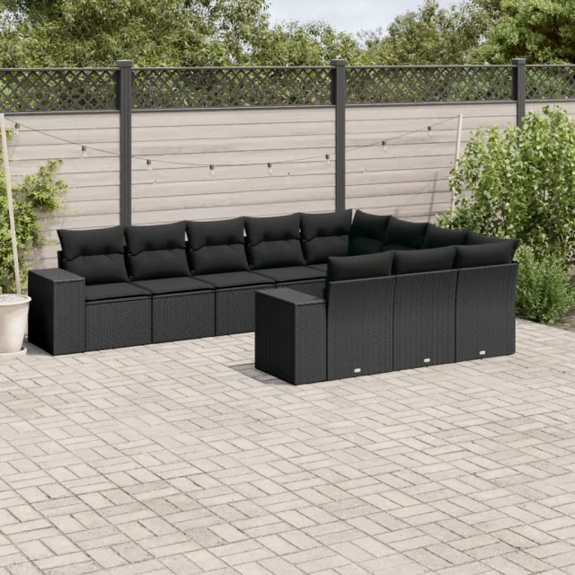 vidaXL 10-delige Loungeset met kussens poly rattan zwart, foto 2