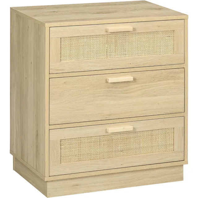 Lunpog Ladekast met 3 lades - slaapkamermeubel - boho-stijl - houten frame - rotan ladekast Bois naturel