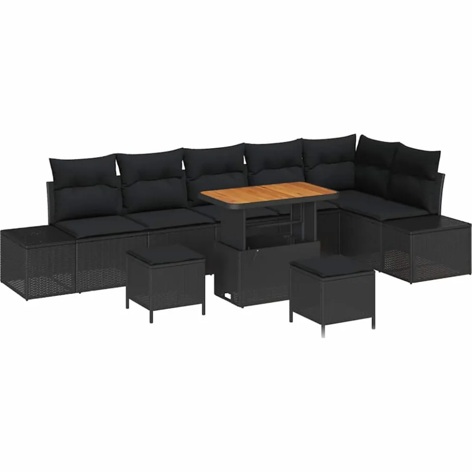 vidaXL Tuinbankenset 9 st Zwart poly rattan, foto 4