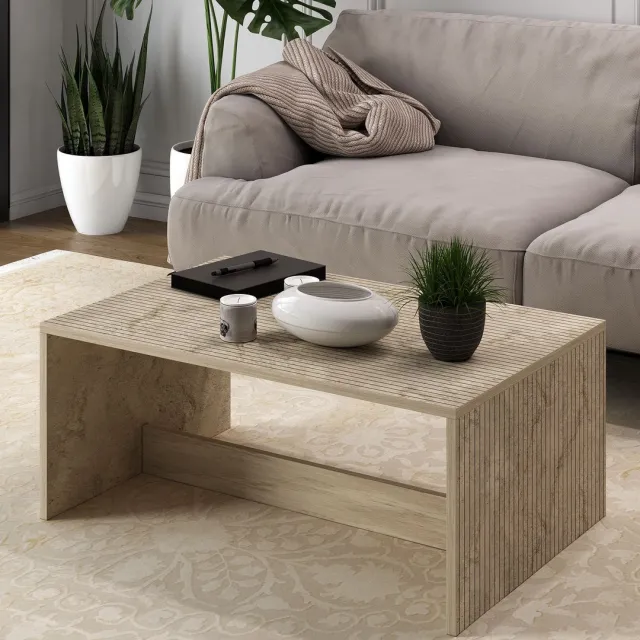Skye Decor , Salontafel, Lenna - Travertine, Gemelamineerde spaanplaat, Travertin, 90 x 60 x 41,4 cm Travertijn