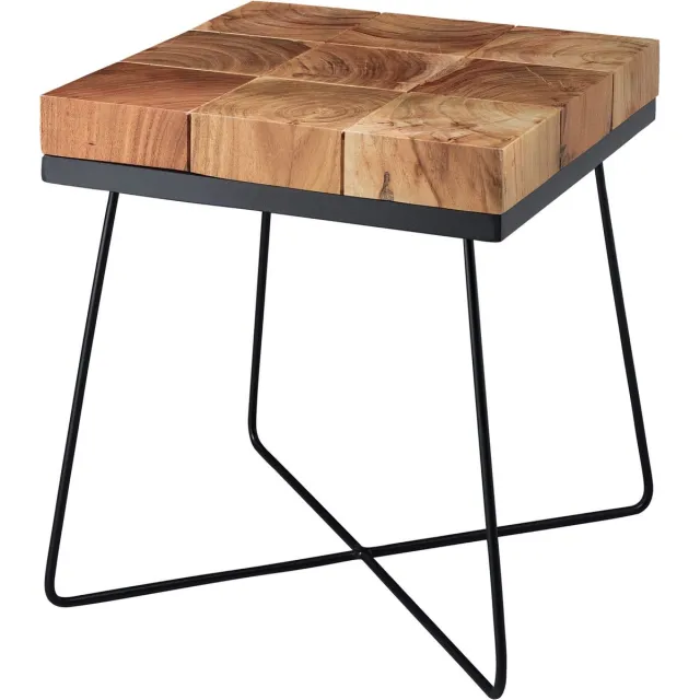 Sky Style Bijzettafel acacia 45x45cm massief houten salontafel woonkamer Bruin, Zwart