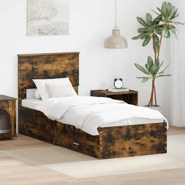 vidaXL Bedframe Gerookt eiken 75 x 190 cm Bewerkt hout Bruin