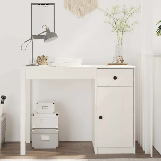 vidaXL Bureau 100x50x75 cm massief grenenhout wit, foto 2