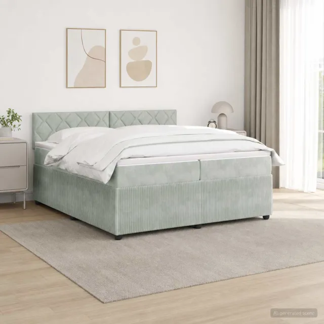 vidaXL Boxspringbed met matras Lichtgrijs 200 x 200 cm Fluweel