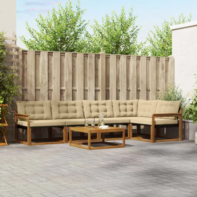 vidaXL Buiten bankenset 6 st 5-zits Natuurlijk en Beige