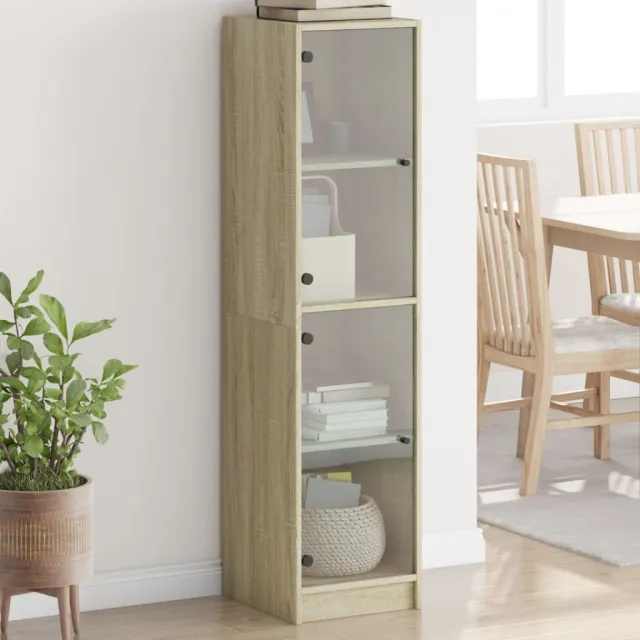 vidaXL Hoge kast met glazen deuren 35x37x142 cm sonoma eikenkleurig Bruin