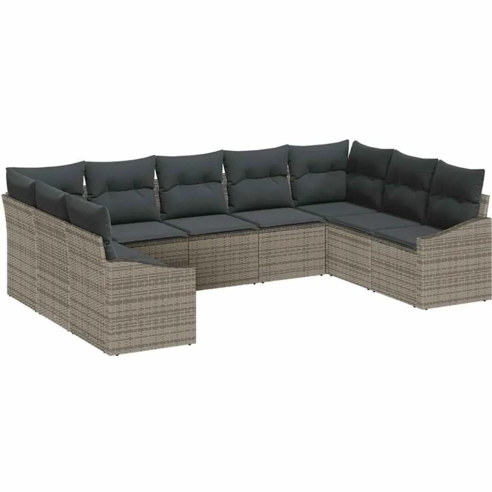 vidaXL Bankstel 9 st Grijs poly rattan