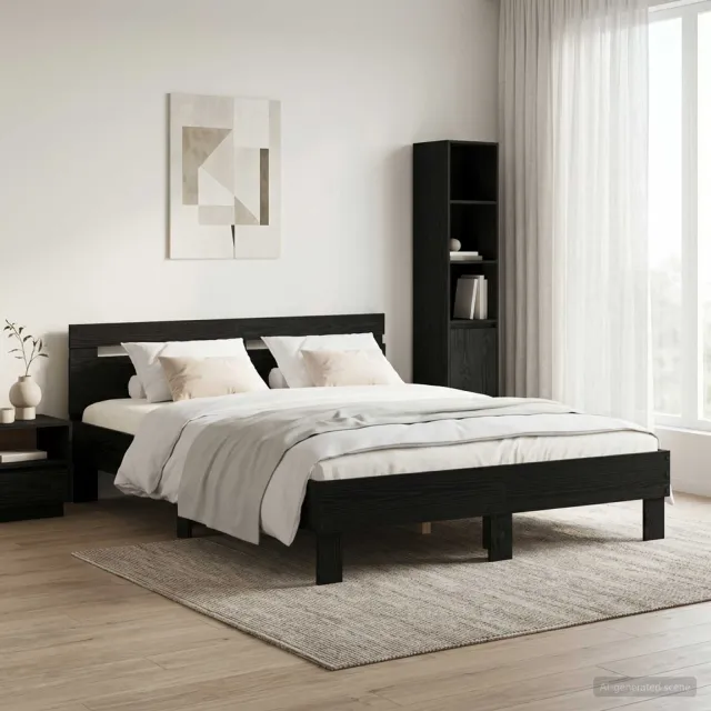 vidaXL Bedframe Zwart eiken 140 x 190 cm Bewerkt hout