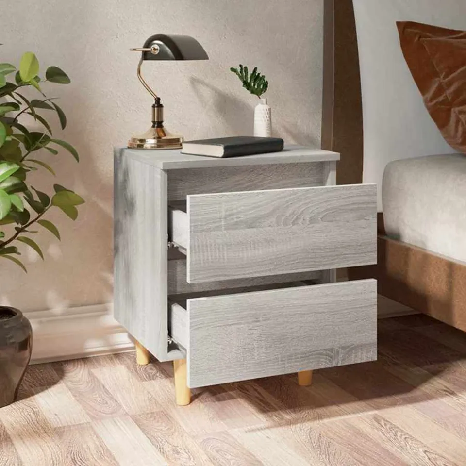 vidaXL Nachtkastje met houten poten 40x35x50 cm grijs sonoma eiken, foto 3