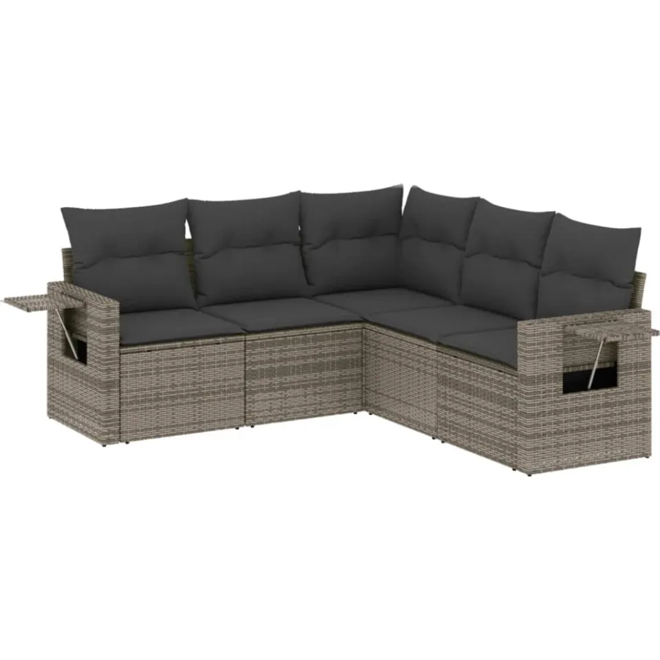 vidaXL 5-delige Loungeset met kussens poly rattan grijs