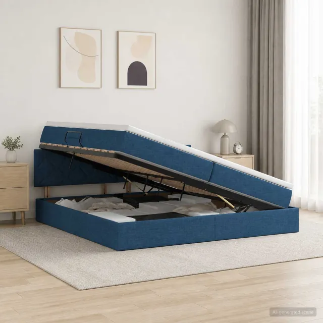 vidaXL LED Opslagbed met Matras Blauw 200 x 200 cm Stof