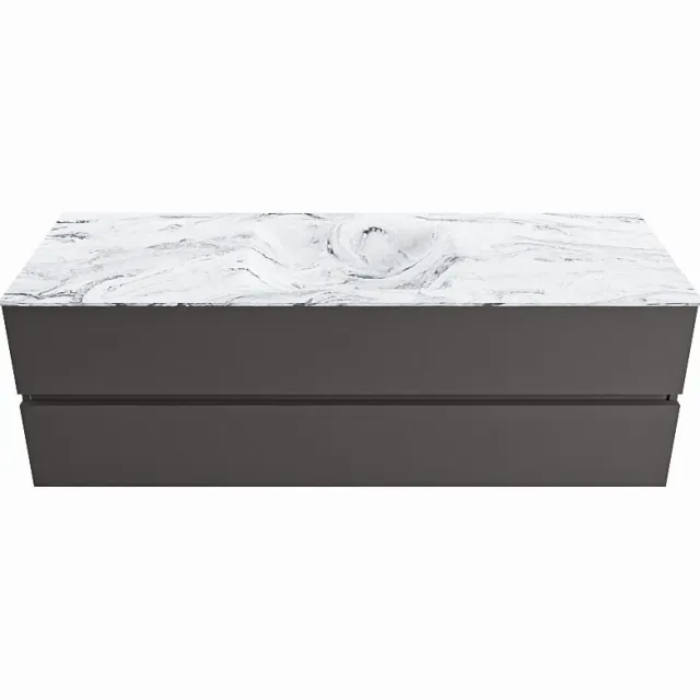 Mondiaz VICA-DLUX 150cm badmeubel onderkast Dark grey 2 lades. Inbouw wastafel CLOUD midden zonder kraangat, kleur Glace.