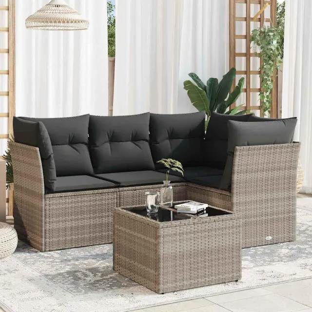 vidaXL 5-delige Loungeset met kussens poly rattan lichtgrijs grijs, foto 2