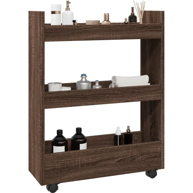 vidaXL Opbergtrolley smal 3-laags bewerkt hout bruin eikenkleurig
