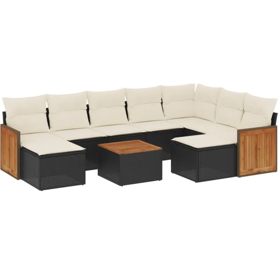 vidaXL 10-delige Loungeset met kussens poly rattan zwart, foto 3
