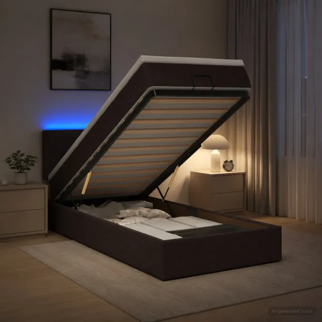 vidaXL Ottoman Bed met Matrassen en LED Donkerbruin 100 x 200 cm Stof