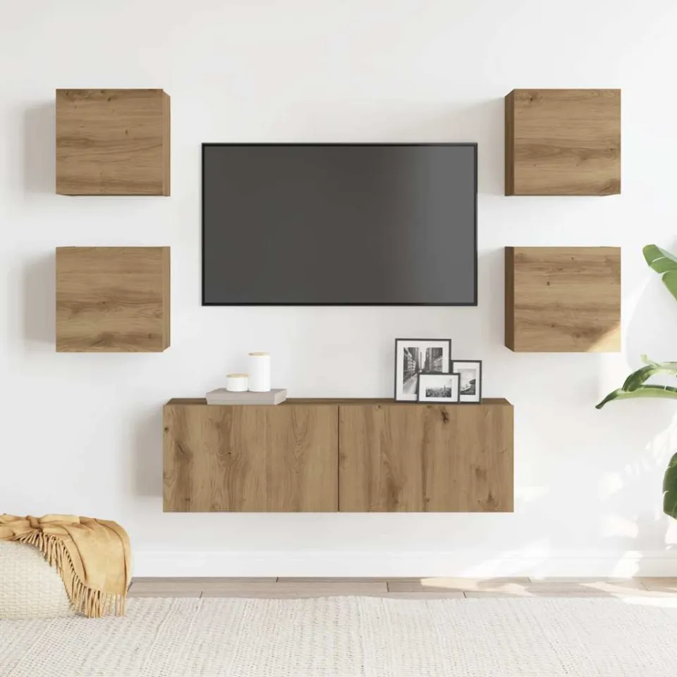 vidaXL 5-delig Tv-meubelset wandmontage bewerkt hout artisanaal eiken, foto 2