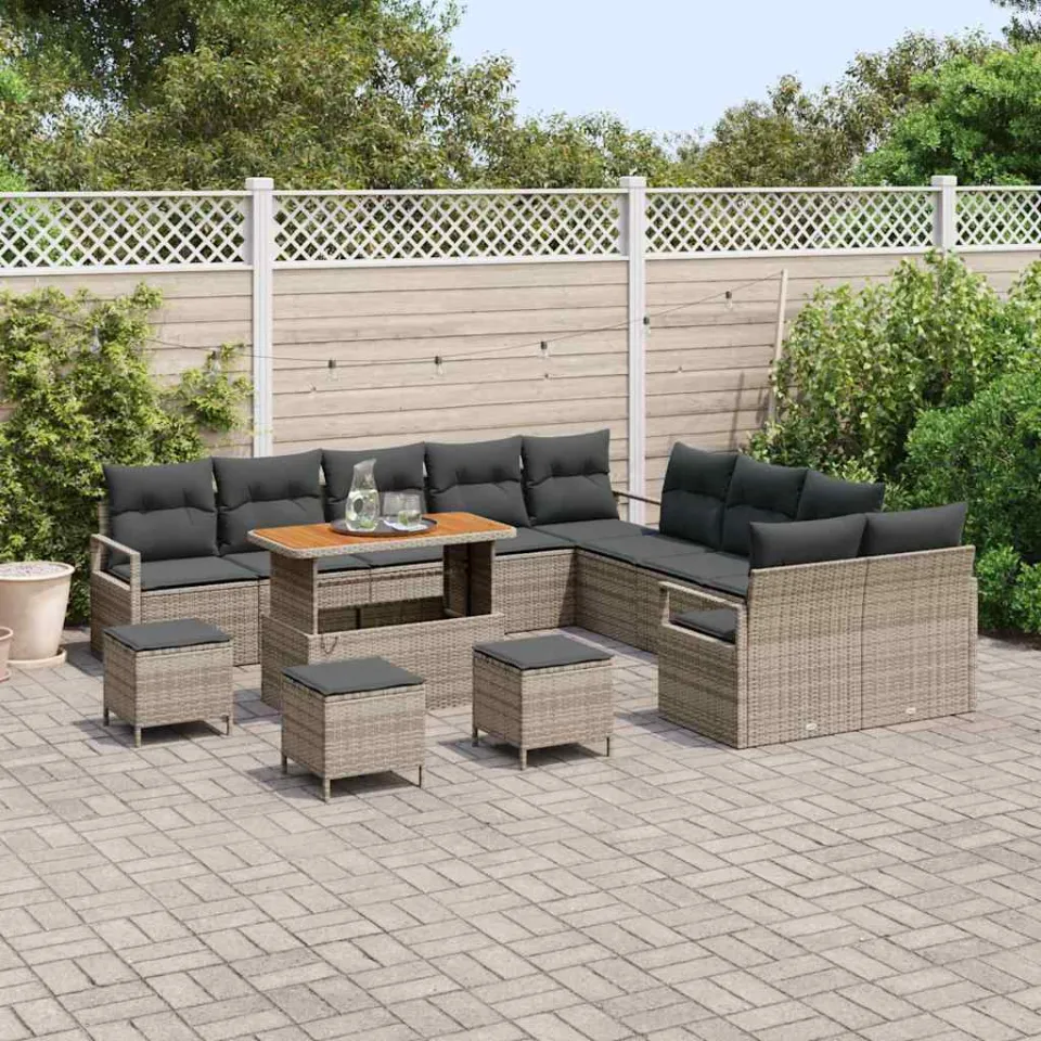 vidaXL Tuinbankenset 14 st Grijs poly rattan, foto 3