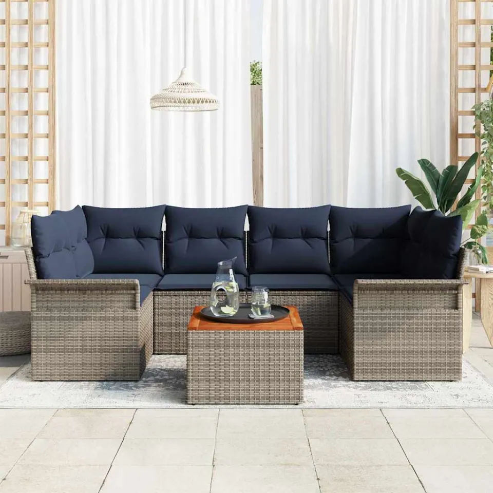 vidaXL Tuinbankenset 7 st Grijs poly rattan, foto 3