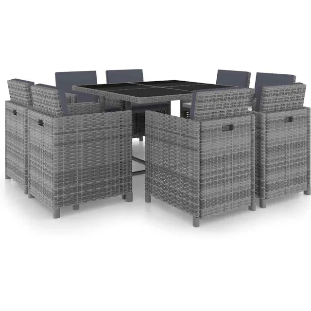 vidaXL 9-delige Tuinset met kussens poly rattan antraciet, foto 2