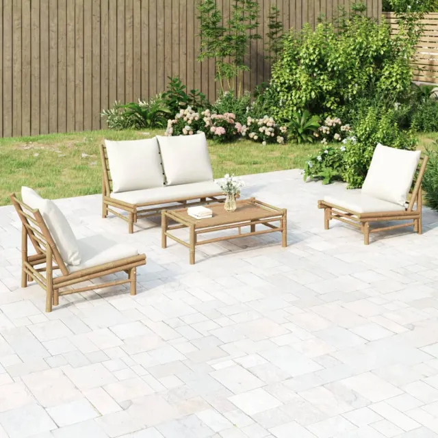 vidaXL 4-delige Loungeset met kussens bamboe crèmewit, foto 2
