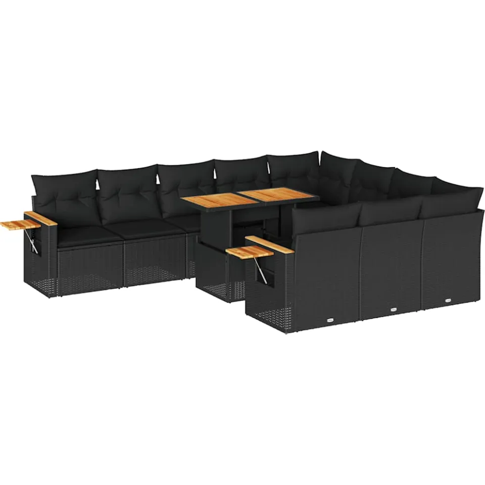 vidaXL 11-delige Loungeset met kussens poly rattan acacia zwart, foto 3