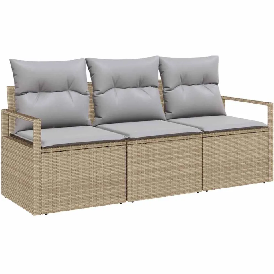 vidaXL Bankstel 3 st Beige poly rattan