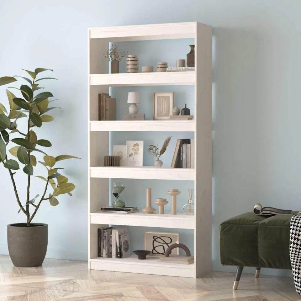 vidaXL Boekenkast/kamerscherm 80x30x167,4 cm massief grenenhout wit, foto 4