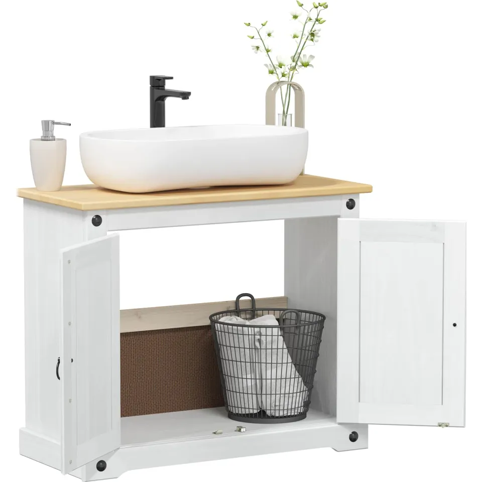vidaXL Wastafelkast Wit 73 x 33 x 60 cm Massief grenenhout, foto 3