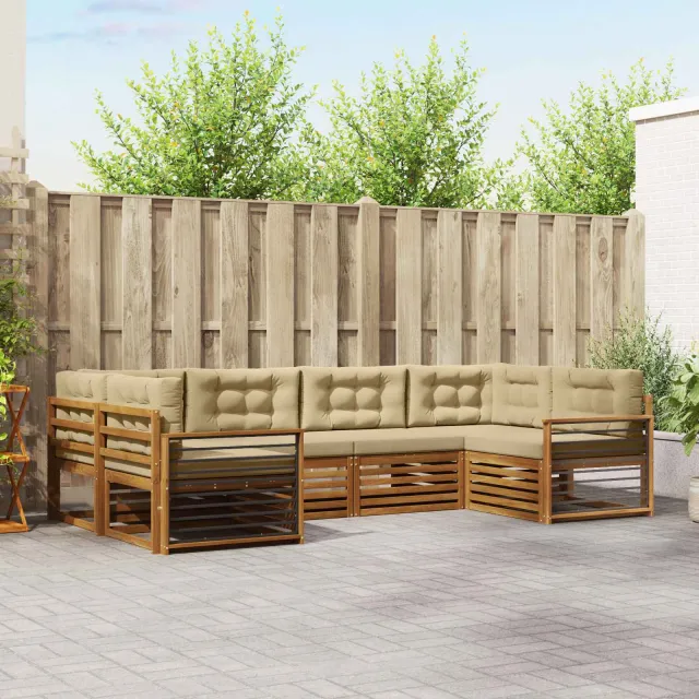 vidaXL Buiten bankenset 6 st 6-zits Natuurlijk en Beige