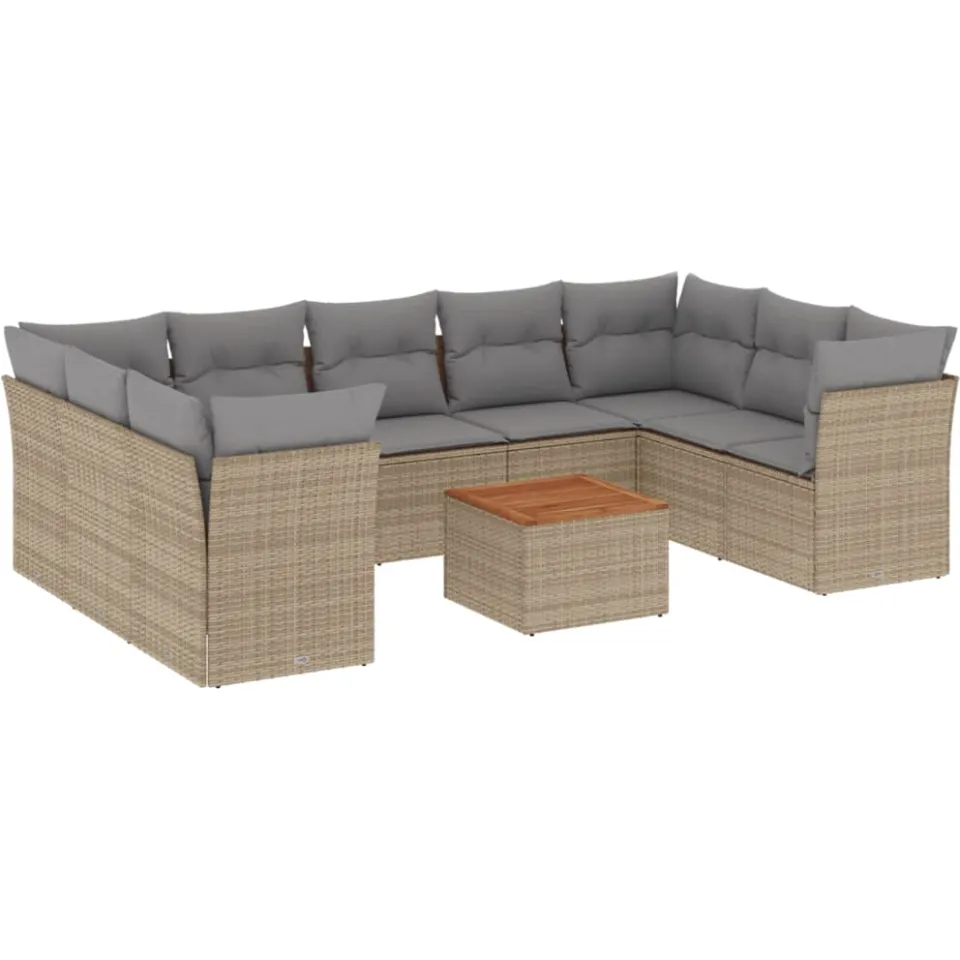 vidaXL 10-delige Loungeset met kussens poly rattan beige, foto 3