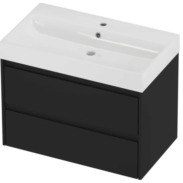 Proline Podium Badmeubelset Polystone Loft 1 Kraangat 80x46x62 cm Glans Wit Mat Zwart