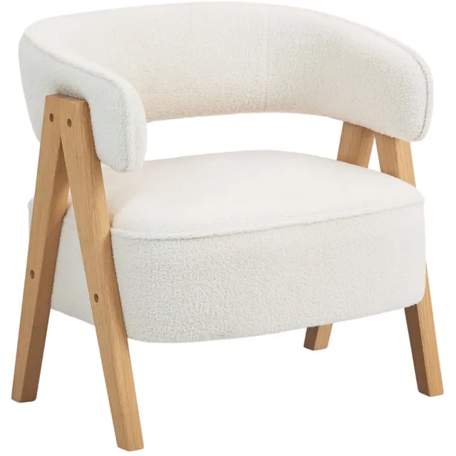 Merax Moderne Fauteuil – Fleece Bekleding – Comfortabele Loungestoel – Armleuningstoel met Houten Poten – Metalen Frame – Wit