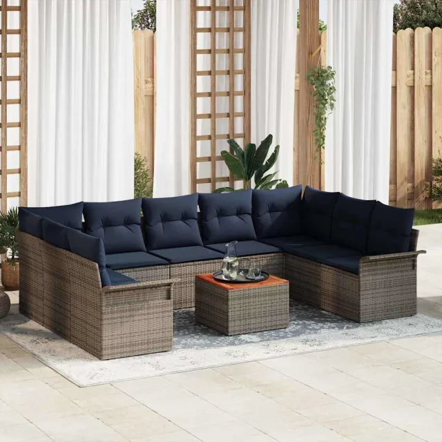 vidaXL Tuinbankenset 10 st Grijs poly rattan, foto 2