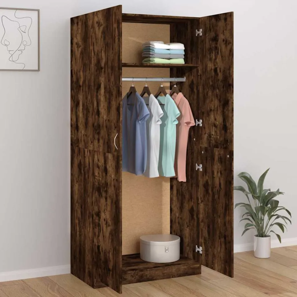 vidaXL Kledingkast 90x52x200 cm bewerkt hout gerookt eikenkleurig, foto 3