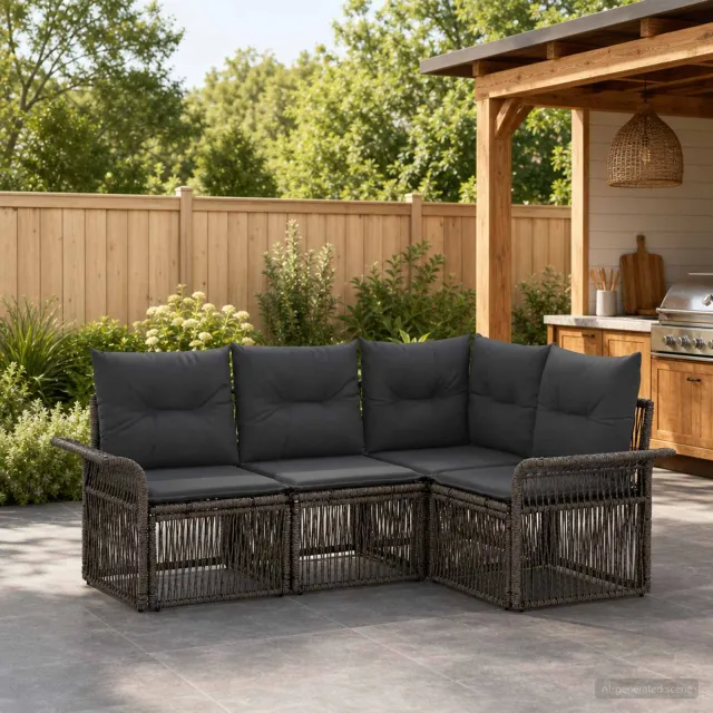 vidaXL Tuinbankenset 4 st 4-zits Grijs poly rattan, foto 2