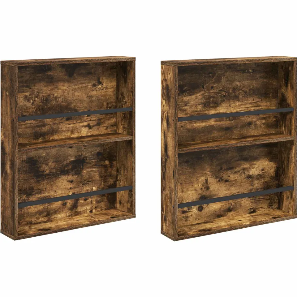 vidaXL Tijdschrift Rek met plank 2 st Gerookt eiken 60 x 12 x 70 cm, foto 3