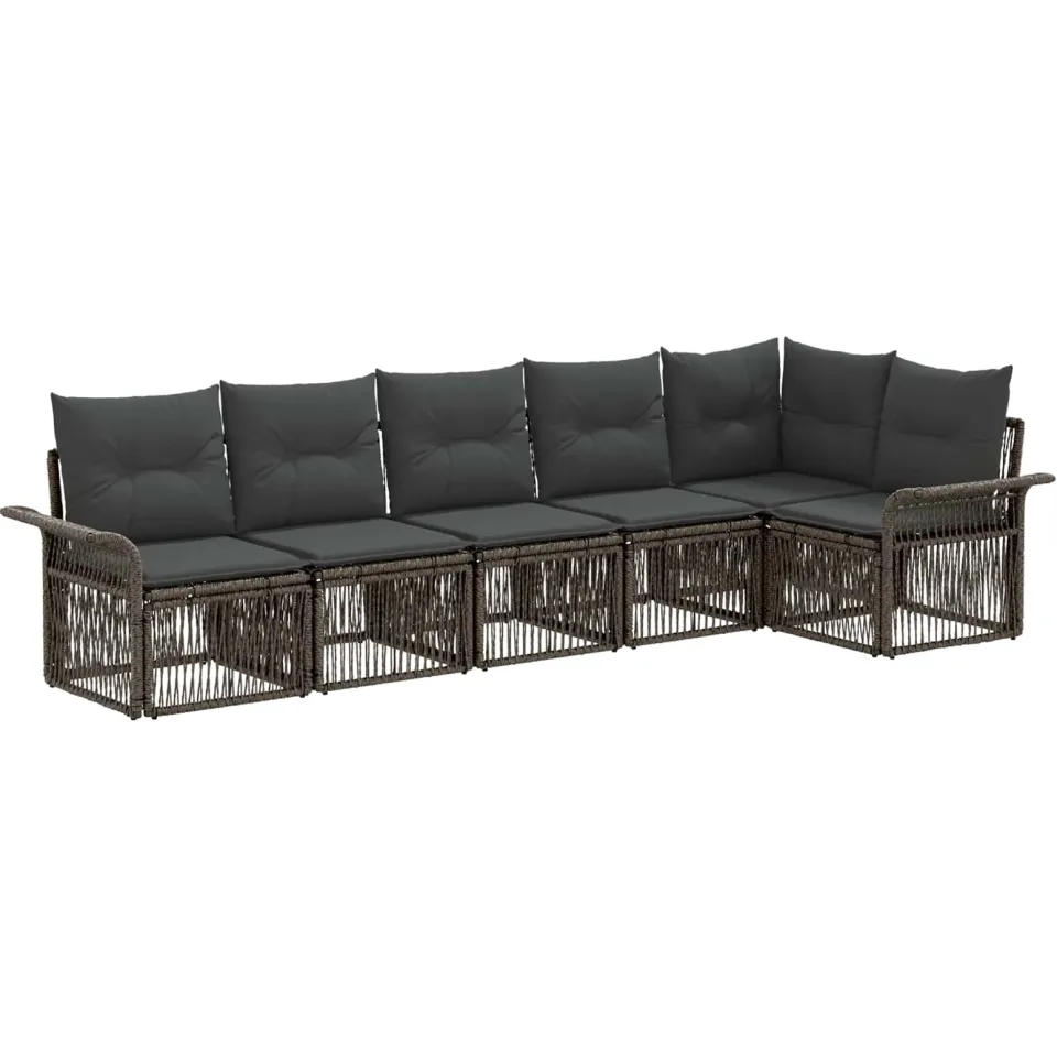 vidaXL Tuinbankenset 6 st 6-zits Grijs poly rattan, foto 3