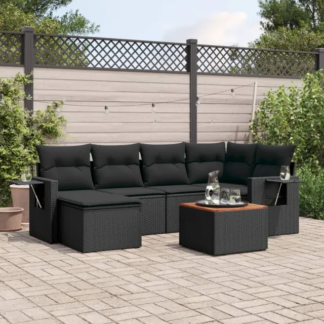 vidaXL 7-delige Loungeset met kussens poly rattan zwart, foto 2