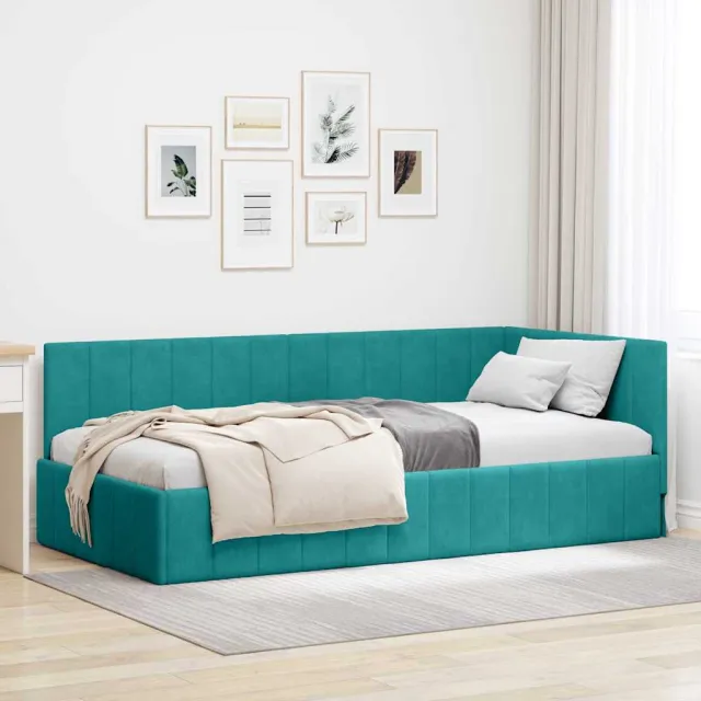 vidaXL Hoekbedframe Turquoise 90 x 200 cm fluweel