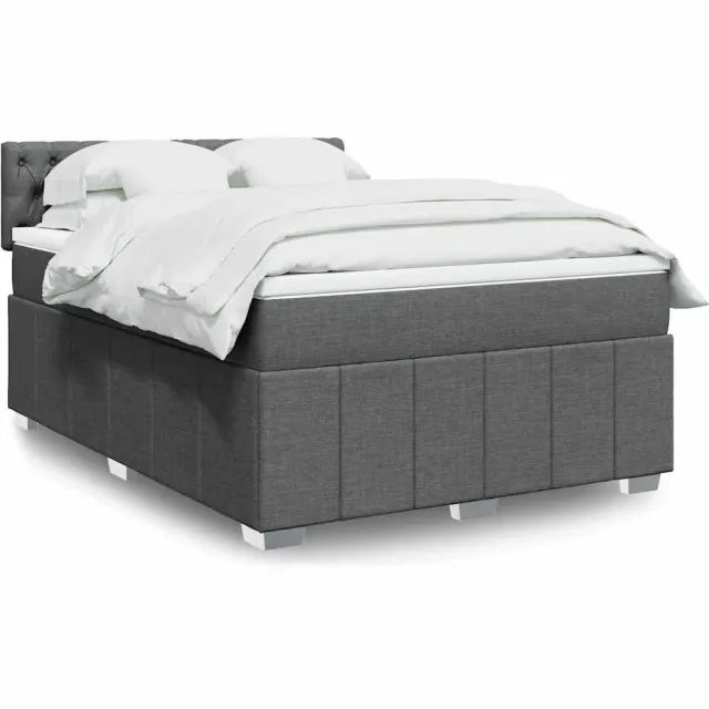 vidaXL Boxspring met matras stof donkergrijs 140x200 cm grijs