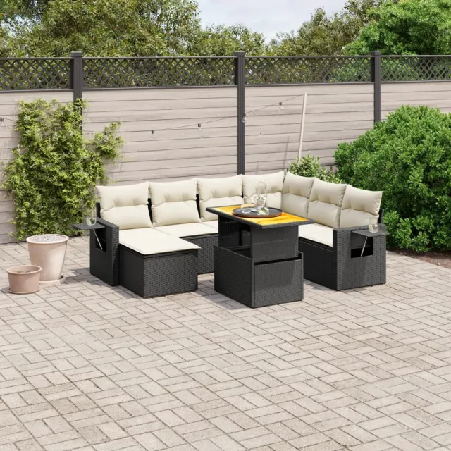 vidaXL 8-delige Loungeset met kussens poly rattan zwart, foto 2