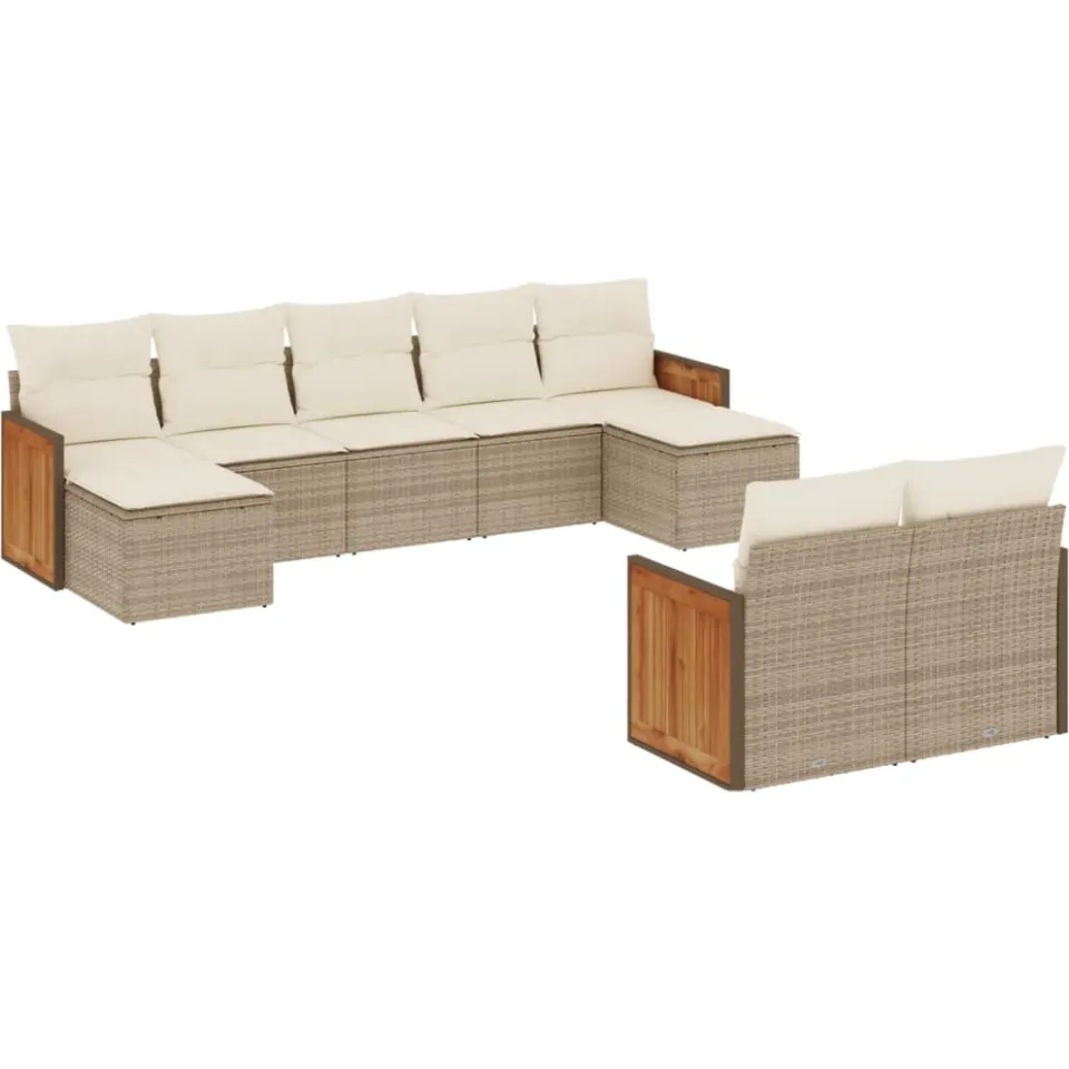 vidaXL 9-delige Loungeset met kussens poly rattan beige, foto 3