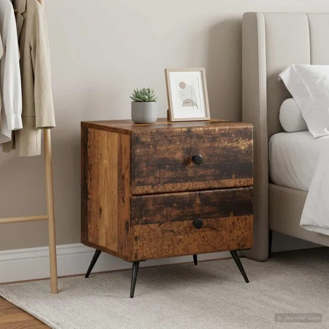 vidaXL Nachtkastje 2 st Oud hout 43 x 34,5 x 47,5 cm Bewerkt hout bruin, foto 2