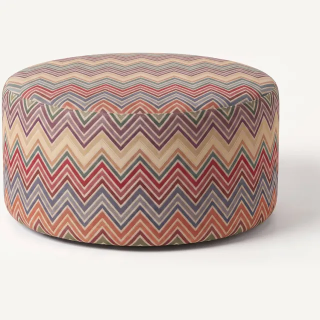 Mörgenn Poef Zigzag Wave - Ronde Poef en Voetenbank - Chevron Geweven - 70x70x40 cm