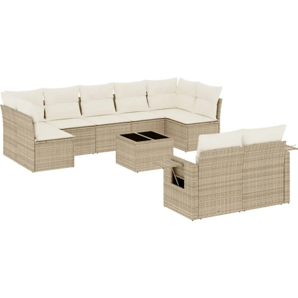 vidaXL 10-delige Loungeset met kussens poly rattan beige, foto 3