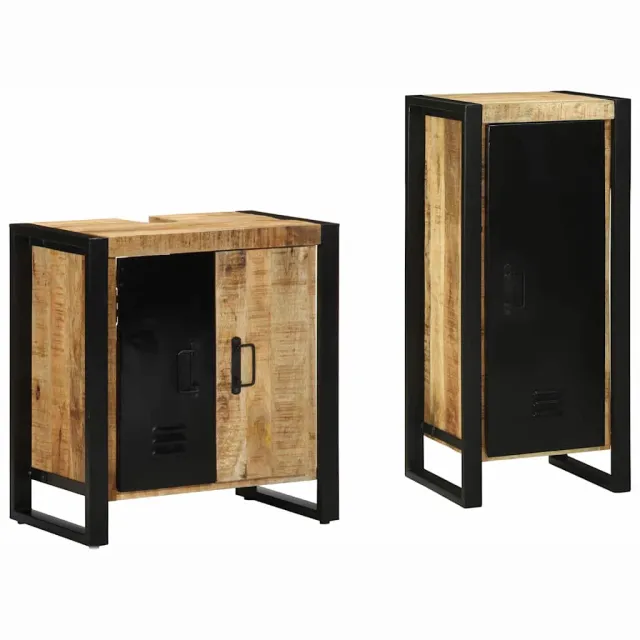 vidaXL Badkamermeubelset 2 st Bruin en zwart Massief Mango Hout