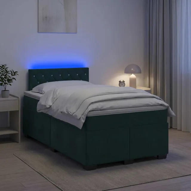 vidaXL Boxspring Bed met Matras en LED Donkergroen 120 x 190 cm