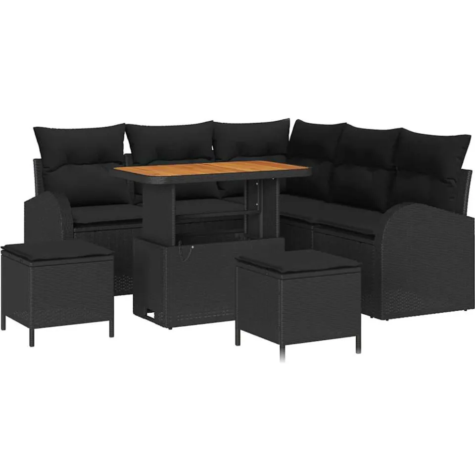 vidaXL Tuinbankenset 8 st Zwart poly rattan, foto 3